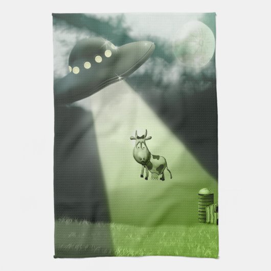 Comical UFO Koe Abduction Kitchen Towels Theedoek (Verticaal)