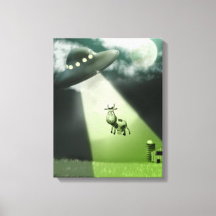 Comical UFO Koe Abduction Stretched Canvas Print