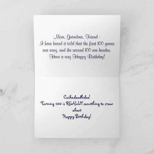 Commande spéciale Croisière de coq 100e carte d'an (Intérieur)