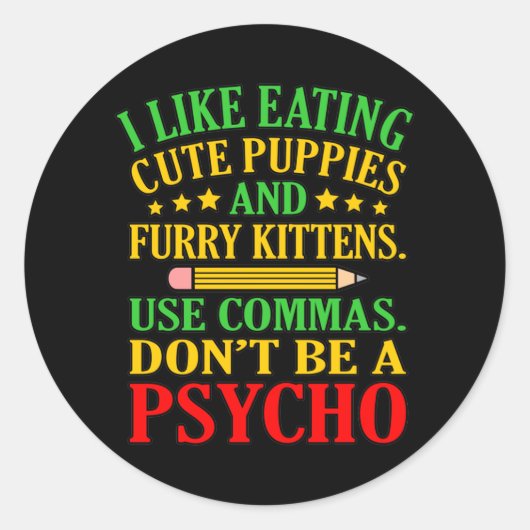 Commas English Language Teacher Teach Student Ronde Sticker (Voorkant)