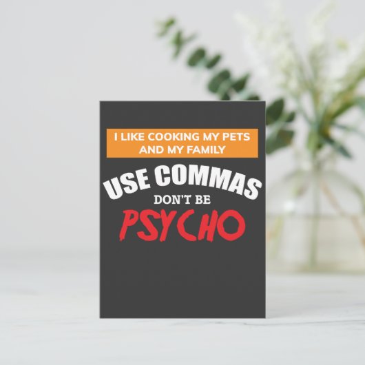 Commas Funny Grammar Engelse leraar gebruiken Briefkaart (Staand voorkant)
