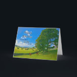 Comme un fils, une carte d'anniversaire pastorale<br><div class="desc">Une peinture tranquille montrant des champs de ferme dans la campagne. Les chevaux et les moutons frôlent paisiblement sous un arbre. les sinus du soleil d'un ciel bleu avec les nuages blancs pelucheux. L'image est du secteur de lac au R-U. Copyright Norma Cornes</div>