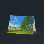 Comme un fils, une carte d'anniversaire pastorale<br><div class="desc">Une peinture tranquille montrant des champs de ferme dans la campagne. Les chevaux et les moutons frôlent paisiblement sous un arbre. les sinus du soleil d'un ciel bleu avec les nuages blancs pelucheux. L'image est du secteur de lac au R-U. Copyright Norma Cornes</div>