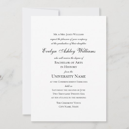 Commencement Invitation Script Photo Card Formal (Devant)