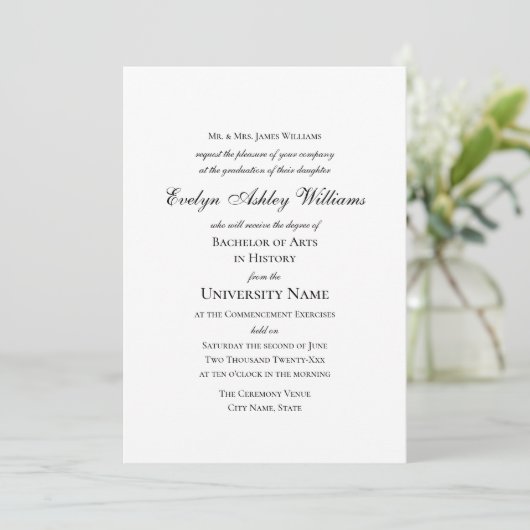 Commencement Invitation Script Photo Card Formal (Debout devant)