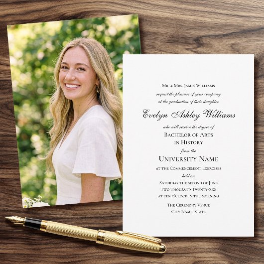 Commencement Invitation Script Photo Card Formal Kaart