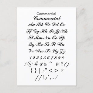 Commercieel - voorbeeldblad voor Zazzle-lettertype Briefkaart
