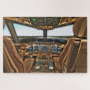 Commerciële jet airliner cockpit achtergrond legpuzzel