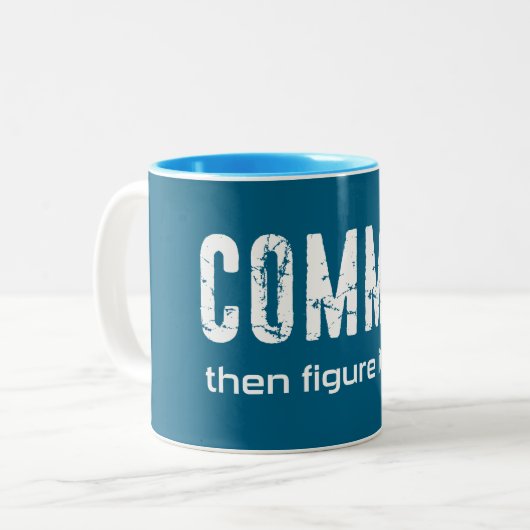 Commit zoek het dan uit tweekleurige koffiemok (Voorkant links)
