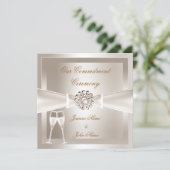 Commitment Ceremony Damask Cream White Champagne Kaart (Staand voorkant)