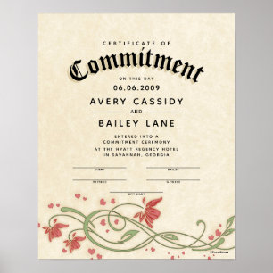 "Commitment Ceremony" (Floral Wedding Certificate) Poster