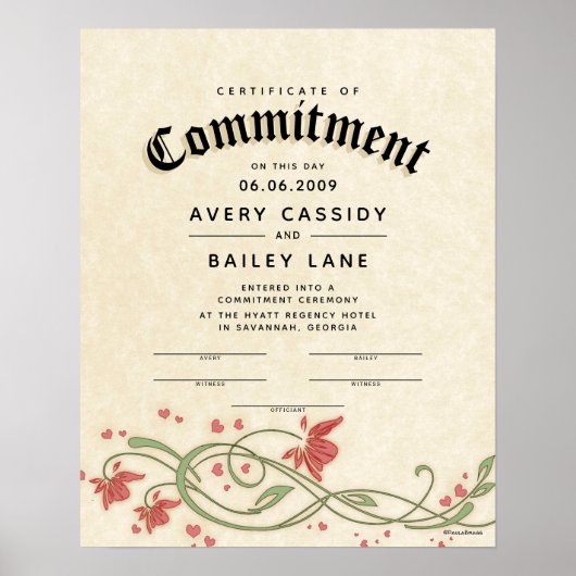 "Commitment Ceremony" (Floral Wedding Certificate) Poster (Voorkant)