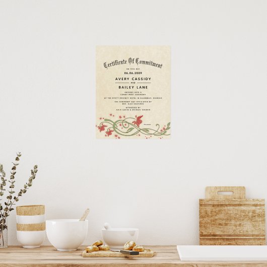 "Commitment Ceremony" (Floral Wedding Certificate) Poster (Keuken)
