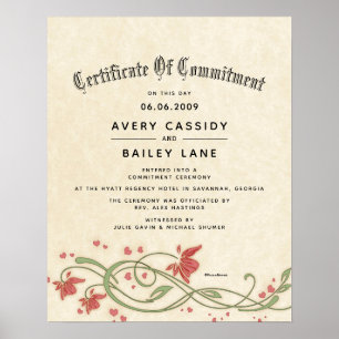 "Commitment Ceremony" (Floral Wedding Certificate) Poster