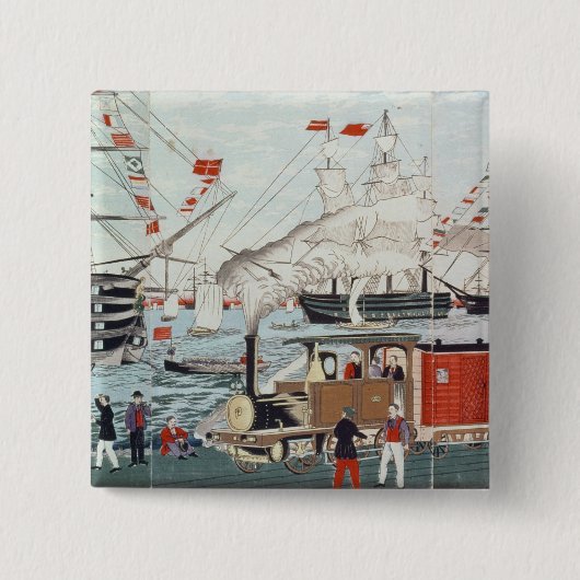 Commodore Perry's Gift of a Railway Vierkante Button 5,1 Cm (Voorkant)