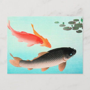Common and Golden Carp, fijne kunst van Ohara Koso Briefkaart