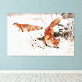 Common Foxes in the Snow, populaire kunst, Canvas Afdruk (Insitu (Houten vloer))