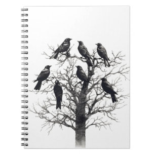 Common Raven Crow Black Mysiek Tree Flock Design Notitieboek