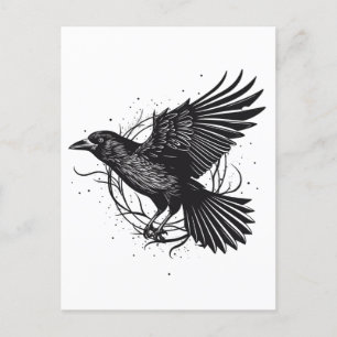 Common Raven Crow Black Mysit Norse Flying Design Briefkaart
