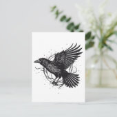 Common Raven Crow Black Mysit Norse Flying Design Briefkaart (Staand voorkant)