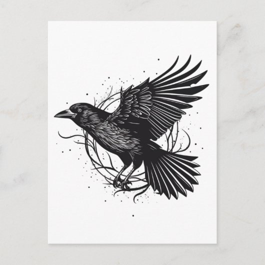 Common Raven Crow Black Mysit Norse Flying Design Briefkaart (Voorkant)