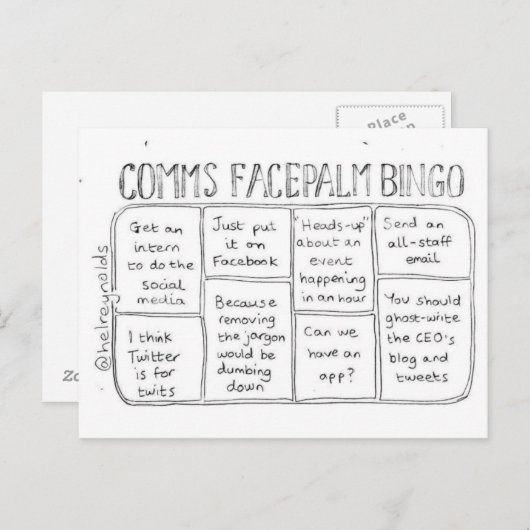 Comms Facepalm Bingo Round 1 Carte postale (Devant / Derrière)