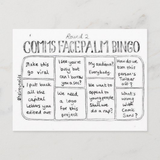 Comms Facepalm Bingo Round 2 Carte postale (Devant)