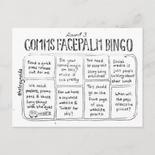 Comms Facepalm Bingo Round 3 Briefkaart (Voorkant)