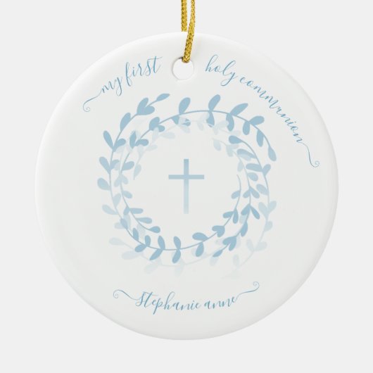 Communauté Blue Wreath en Cross Keramisch Ornament (Voorkant)