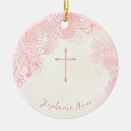 Communie Bloemen Roze Waterverven Keramisch Ornament (Voorkant)