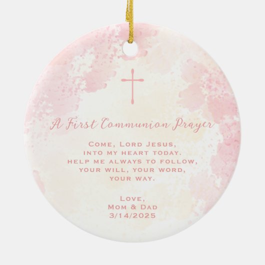 Communie Bloemen Roze Waterverven Keramisch Ornament (Achterkant)