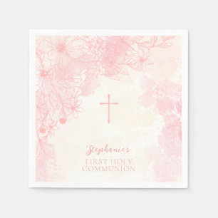 Communie Bloemen Roze Waterverven Servet