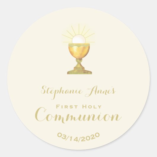 Communie Chalice Ronde Sticker (Voorkant)