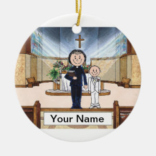 Communie, Jongen - Vrouw Priester Keramisch Ornament