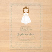 Communie Meisje Bidden Acryl Uitnodigingen (Voorkant)