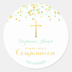 Communie Munt en Gouden Confetti Ronde Sticker