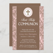 Communie roze bladeren uitnodiging (Voorkant / Achterkant)