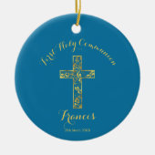 Communion bleu Croix d'or garçons ornement céramiq (Devant)