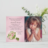 Communion Bouquet Photo Invitation Kaart (Staand voorkant)