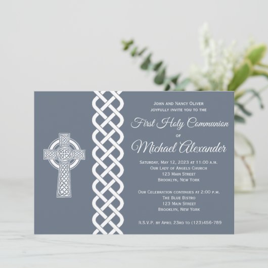 Communion celtique Invitation pour les garçons (Debout devant)
