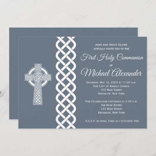 Communion celtique Invitation pour les garçons (Devant / Derrière)