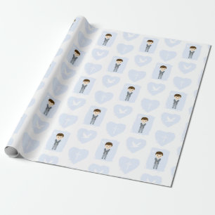 Communion Dove Brunette Boy Cadeaupapier