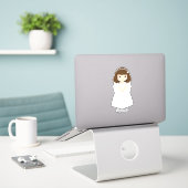 Communion Dove Brunette Girl Sticker (Laptop op bureau)