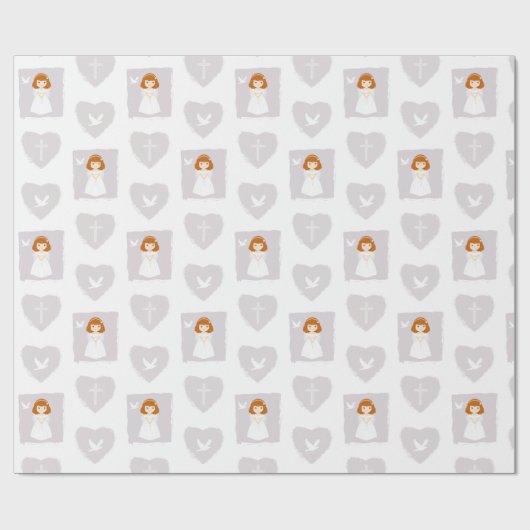 Communion Dove Redhead Girl Cadeaupapier (Vlak)