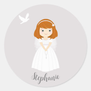 Communion Dove Redhead Girl Ronde Sticker