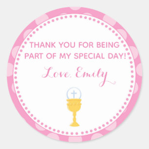 Communion en faveur étiquette craie rose