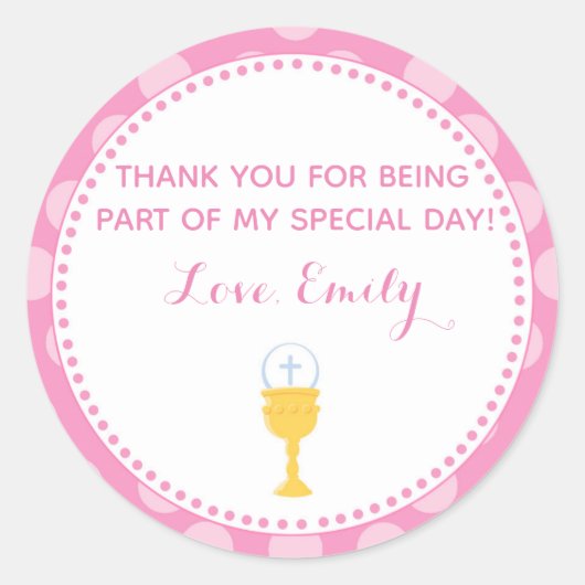 Communion en faveur étiquette craie rose (Devant)