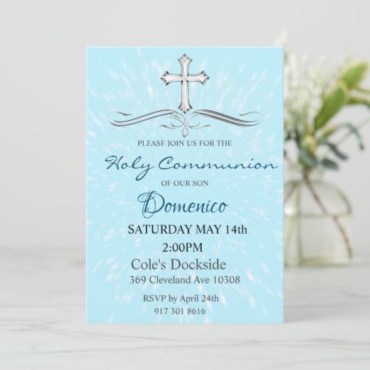 Communion Invitation Bleu (Debout devant)