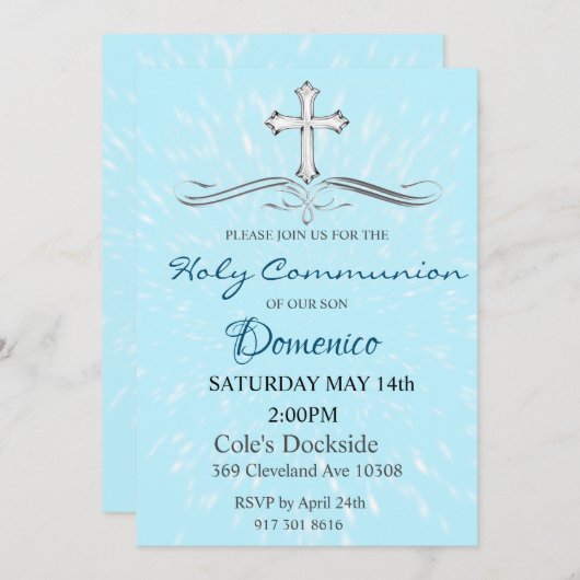 Communion Invitation Bleu (Devant / Derrière)