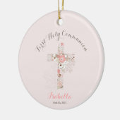 Communion rose floral croix céramique ornement (Gauche)